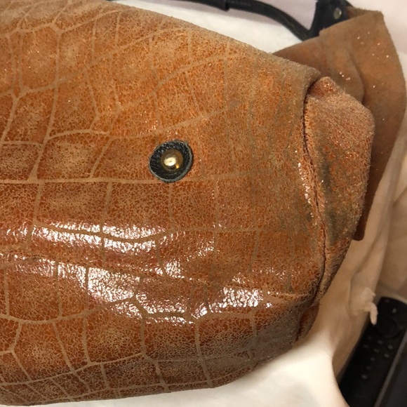 LOLA BERNARD MODENA burnt Orange croc embossed leather/suede shoulder handbag. - Picture 10 of 16